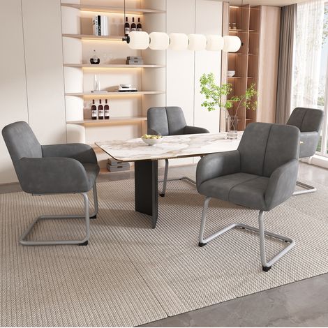 sedia sala da pranzo set 4 grigio con braccioli comoda OKMYHOME (1/5)