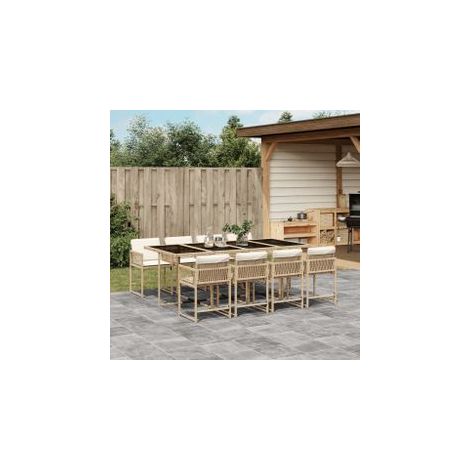 Ensemble à manger de jardin et coussins 9 pcs beige Poly rotin (1/5)