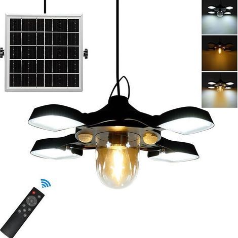 Hängeleuchte mit 192 LED-Solarbetrieb und Bewegungsmelder, 4 Panels, mit Leuchtmittel, Beleuchtung für Garage, wetterfeste Außenbeleuchtung, Beleuchtung für Patio und Garage, mit Fernbedienung (1/5)