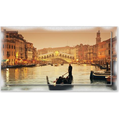 Lupia - Quadro moderno su Tela con Cornice stampata NEWEXT 75x135 cm, paesaggi localismi italiani, per casa soggiorno capezzale camera da letto hotel ufficio, VENEZIA PONTE RIALTO TWILIGHT (1/4)