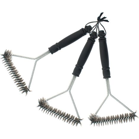 Barbecue brush suit, 12 -inch triangle brush, high temperature -resistant long -handle barbecue brush, 3 American stainless steel wire brush barbecue plate steel brush (1/5)