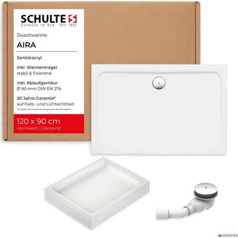 Schulte Duschwanne Aira, 120x90 cm, Komplettset inkl. Wannenträger und Ablauf, Acryl (1/5)