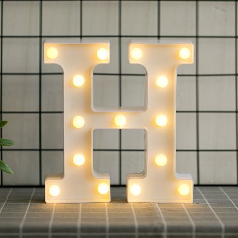 Lettres de l’alphabet à LED avec lumière blanche chaude pour décoration d’intérieur, fête, bar, mariage ou festival(H), (1/5)