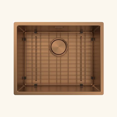 Évier à encastrer ou sous-plan inox PVD cuivre MAYA 1 bac 540x440 avec grille