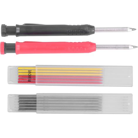 Lot de 14 outils de marquage crayon charpentier avec mines rouges noires jaunes 2,8mm pour travaux bois (1/5)