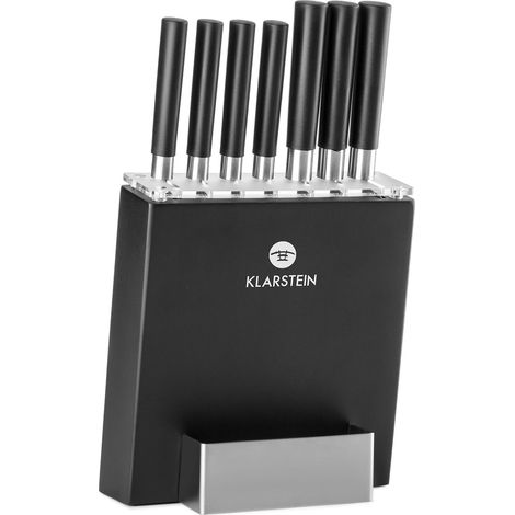 Klarstein Couteau Cuisine, Lot 7 Couteau de Cuisine Professionnel avec Bloc, Set Couteaux et Ustensiles de Cuisine en Acier Inoxydable, Kit Support Blocs Couteaux Professionnelle, Résistants Rayures