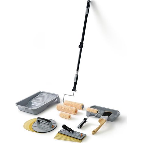 Kit de ponçage mural et de peinture – avec rouleau de peinture, plateau de peinture, pinceau, ponceuse manuelle pour cloison sèche et tige d'extension (1/5)