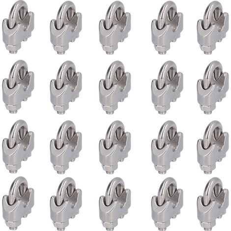 20 pinces de serrage en acier inoxydable pour câbles métalliques, fixations de serrage M4 (4 mm)