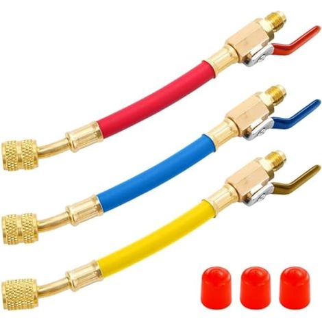 Jeu de 3 mangueras de charge de réfrigération et valve de bol, R22 R134A R410 kit d'ajout de réfrigérant à air conditionné 1/4 SAE et 5/16 SAE pour l'entretien de HVAC AC (1/5)