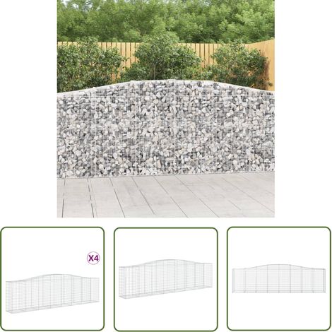 The Living Store Paniers à gabions arqués 4 pcs 400x50x100/120 cm Fer galvanisé - Panier Gabion - Mur Gabion - Clôture Gabion - Décoration Jardin - Barrieres Jardin (1/5)