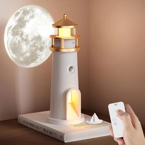 Lampe de chevet décorative phare, projecteur de lune LED avec télécommande, veilleuse étoilée, cadeau phare, décoration marine (1/5)