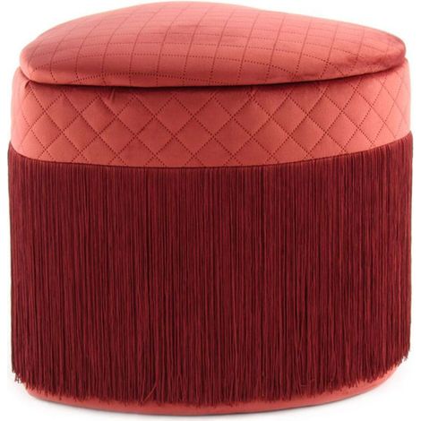 Pouf & Coffre de Rangement avec Franges "Paola" 48cm Bordeaux (1/4)