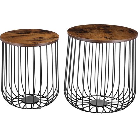 Lot de 2 tables d'appoint ERRANO, en métal noir et décor old style (1/4)