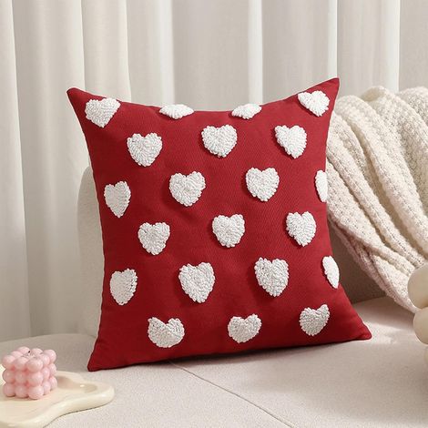 Kissenbezug mit Herz-Stickerei, Valentinstag-Kissenbezug, 18 x 18 Zoll, herzförmige Stickerei für Paare, Heimdekoration, geeignet für Sofa, Paare, Freundin, Schlafzimmer (Modell B)