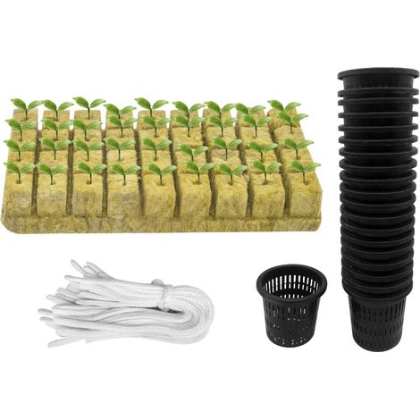 Pot Hydroponique Panier Hydroponie - Laine de Roche - Cordon de mèche de Coton à arrosage Automatique, Pot Plantation Hydroponique Maille Filet pour Jardin Hydroponique Plantation (1/5)