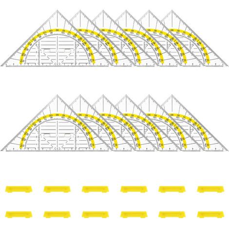 Set scolastico da 12 pezzi con squadra e goniometro, set di geometria 2 in 1 con squadra, squadra per ipotenusa, squadra per triangolo con manico, set di geometria per studenti, bambini e ufficio. (1/5)