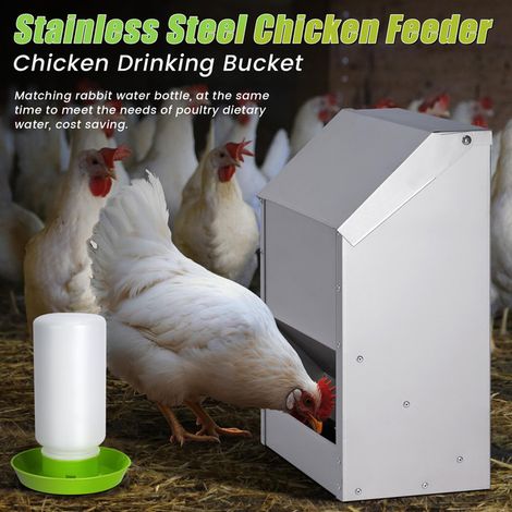 Distributeur de nourriture pour volailles en acier inoxydable, mangeoire automatique murale pour poules, canards et oies, 10 kg