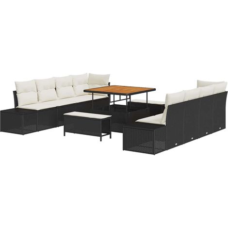 Maison Exclusive - Conjunto de sofás de jardín 11 pcs Negro ratán