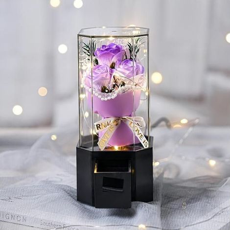 Rose Éternelle - Thème Gypsophile - Design La Belle et la Bête - Avec Lumières LED et Musique - Cadeau Saint-Valentin - Violet (1/5)