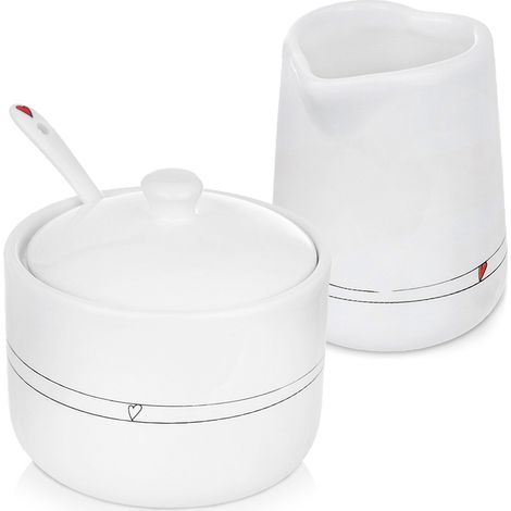 Zuccheriera e lattiera a forma di cuore in ceramica, 300 ml / 120 ml, 2 pezzi. (1/5)