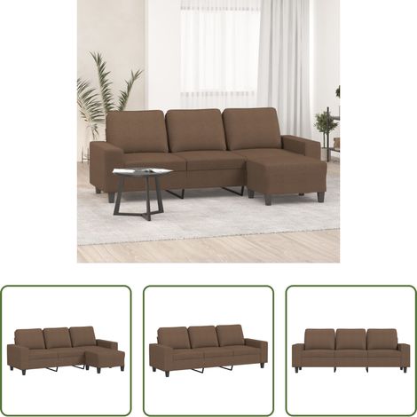 vidaXL Canapé à 3 places avec repose-pieds Marron 180 cm Tissu (1/5)