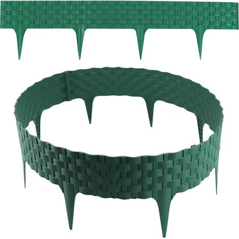 Rasenkante Rattanoptik I Grün I 16x80 cm Module I Kunststoff Beeteinfassung für Beet-& Rasenabgrenzungen I Flexible Beetumrandung