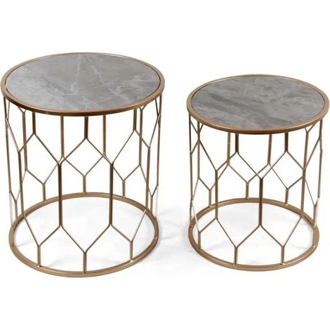 Set de 2 tables rondes en métal effet marbre Ø47x53 et Ø41x46 cm