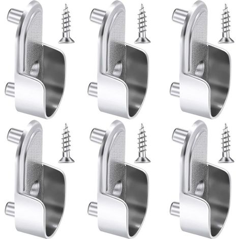 Supports d'Extrémité de Rail de Garde-Robe Ovales Support de Tringle de Garde-Robe en Argent Nickelé Supports de Rail de Bride de Garde-Robe de 15 mm et 6 Pièces Vis pour Penderie