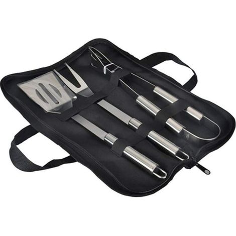 6 outils de barbecue, spatule, pince, fourchette, sac de transport, acier inoxydable, usage extérieur (1/5)