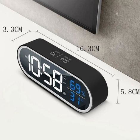 LED RéVeil NuméRique Snooze TempéRature Humidité Affichage USB Bureau Bande Miroir Horloge pour Salon DéCoration Blanc Femeo (1/4)