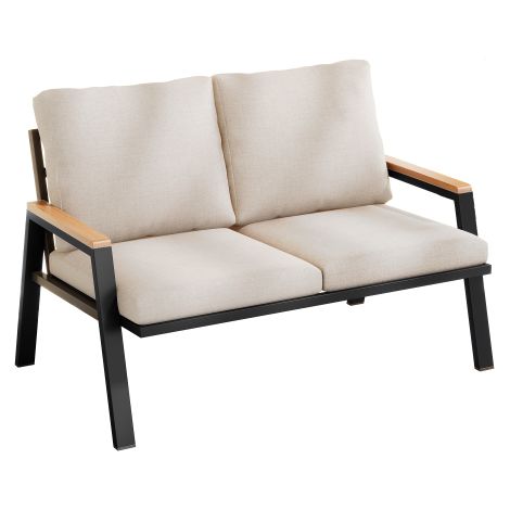 Outdoorsofa 2 Sitzer Gartensofa Metall mit Kissen, Gartenbank 2 Sitzer aus Verzinktem Stahl, Graubeige für Balkon Terrasse