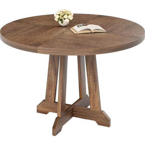 Runder Esstisch 120cm für 4-6 Personen, Landhausstil Holz, braun (1/5)