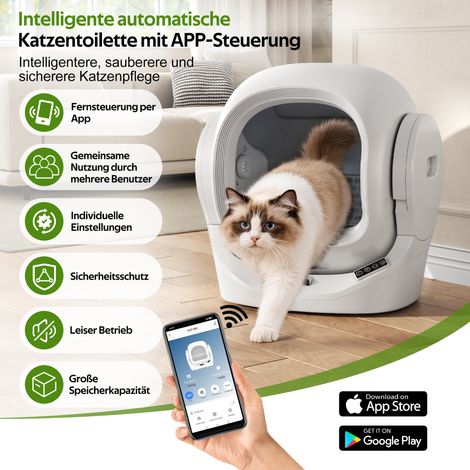 Litière robotisée connectée pour chat, auto-nettoyante, capacité 68L, tiroir déchets 8L, filtre anti-odeurs, détection infrarouge, silencieuse, verrouillage enfant, idéale 1-2 félins, appli mobile, gr (1/5)