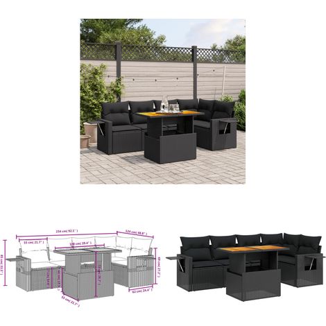 6-tlg. Garten-Sofagarnitur mit Kissen Schwarz Poly Rattan - Gartenmöbel Set - PE-Rattan Möbel - Outdoor Lounge - Garten Sofa Set - Balkon Möbel - Home & Living (1/3)