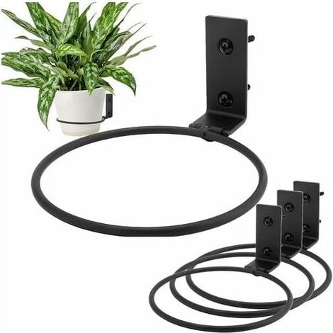 4 soportes para macetas de pared con diseño de flores, de metal, para jardín, de 4 pulgadas, color negro