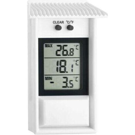Termómetro digital blanco, 30.1053, resistente a la intemperie, apto para uso en interiores o exteriores. (1/4)