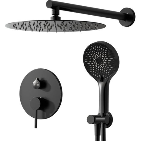Columna Ducha, Sistema de Ducha Empotrada Negro Baño Moderno Juego Rociador de lluvia de 40 × 40 cm, cabezal de ducha de alta presión redondo autolimpiable, ducha de mano anticalcáreo (1/5)