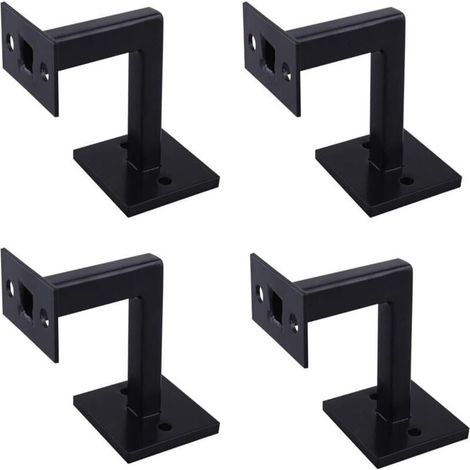 Lot de 4 supports de rampe d'escalier carrés robustes, supports de rampe d'escalier carrés noirs, supports muraux pour balustrade d'escalier (1/5)