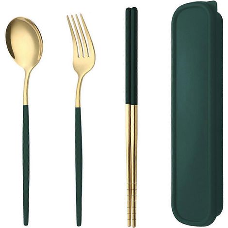 Ensemble de couverts portables, baguettes, fourchette et cuillère avec étui de voyage (1/4)