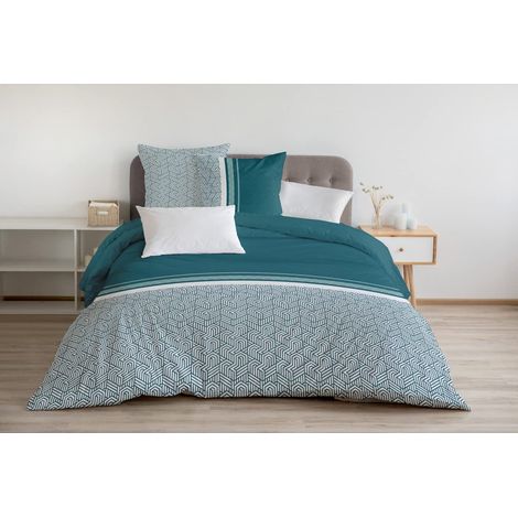 Parure de Couette 220x240 cm 100% Coton 57 Fils Housse + 2 Taies Motif Tilt Vert Sapin (1/5)