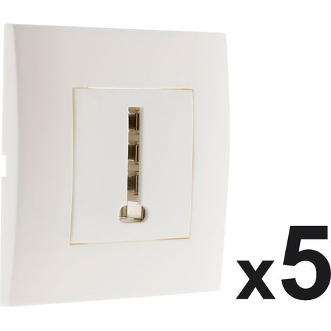 Lot de 5 prises TEL. 8 plots montés module large Blanc - Simplea