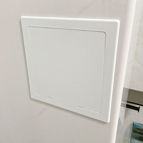 Panneau d'accès en plastique pour porte 150 mm x 150 mm – Plaque de recouvrement blanche pour le volet d'ouverture – Loquet de porte – Charnière invisible – Porte amovible – Surface lisse et peignable (1/4)