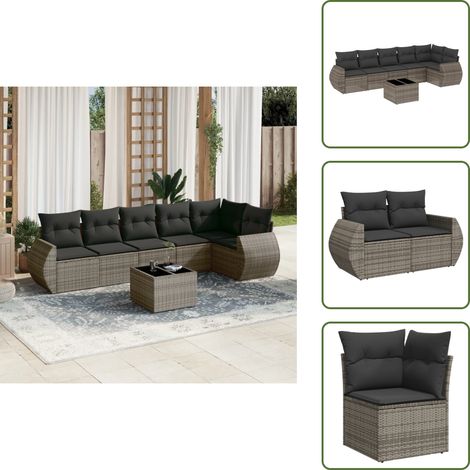 The Living Store 7-tlg. Garten-Sofagarnitur mit Kissen Grau Poly Rattan - Gartenmöbel Set - Esszimmergarnitur - Outdoor Möbel - Lounge Garnitur - Rattan Gartenmöbel (1/5)