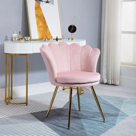 Fauteuil coquillage chaise coiffeuse fauteuil en velours avec pieds en métal doré pour salon chambre et salle à manger 67l x 64P x 77H cm rose poudré