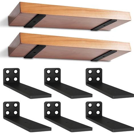 Lot de 6 - Support étagère flottante - Fixation murale invisible - Acier robuste finition noire - Pour bibliothèque salon cuisine garage - Noir - 12,7cm