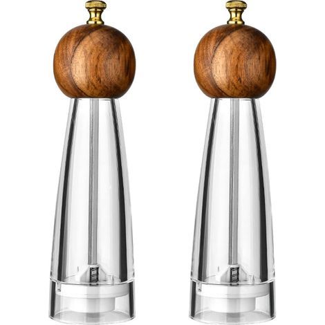 Moulins à Poivre et Classique Moulin Sel 2pcs 8pouces, Bois Massif Manuel Rotor Poivre Moulin,Sel Avec Noyau en Céramique Réglable Grossier (1/5)