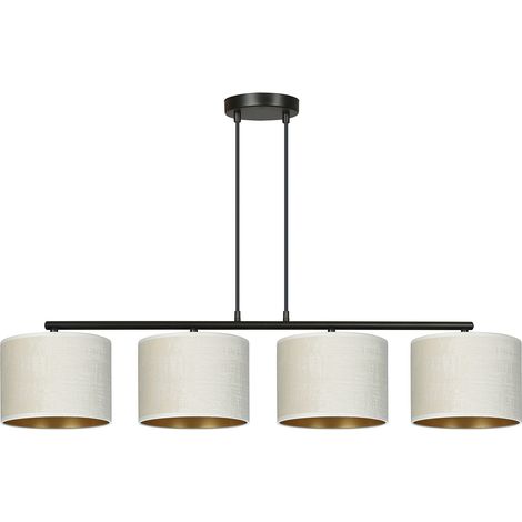 Lampadario 4 Luci Ganesha In Acciaio Nero E Paralumi In Tessuto Beige (1/5)