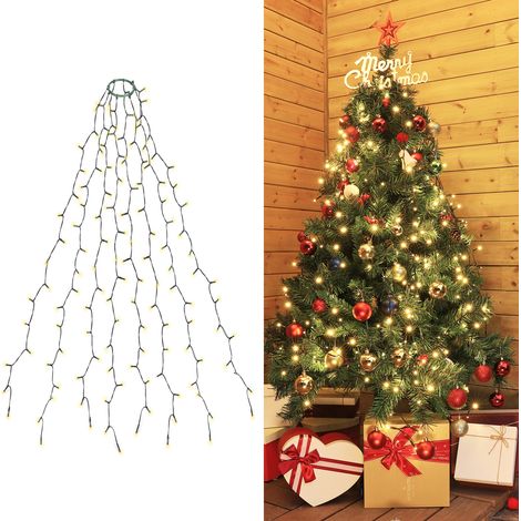 Weihnachtsbaum Lichterkette LED mit Ring, Christbaumbeleuchtung Weihnachtsdeko, Tannenbaum Lichterkette, Baummantel Weihnachtsbeleuchtung, 9 Beleuchtungsmodi, 3m mit 10 Girlanden / 350er LED / Warmwei