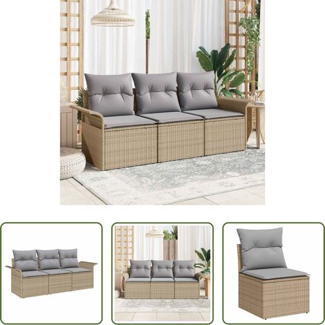 Außensofa - Garten-Sofa-Set mit Kissen mit Speicher 3 pcs Beige Poly Rattan (1/5)