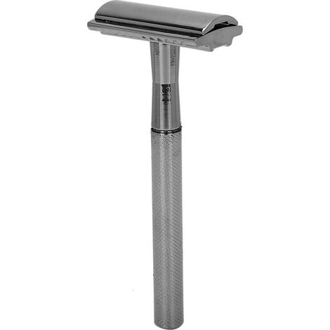 Rasoir de sûreté en alliage de zinc antidérapant, lame double face pour un rasage précis et confortable (argent/noir) (1/5)
